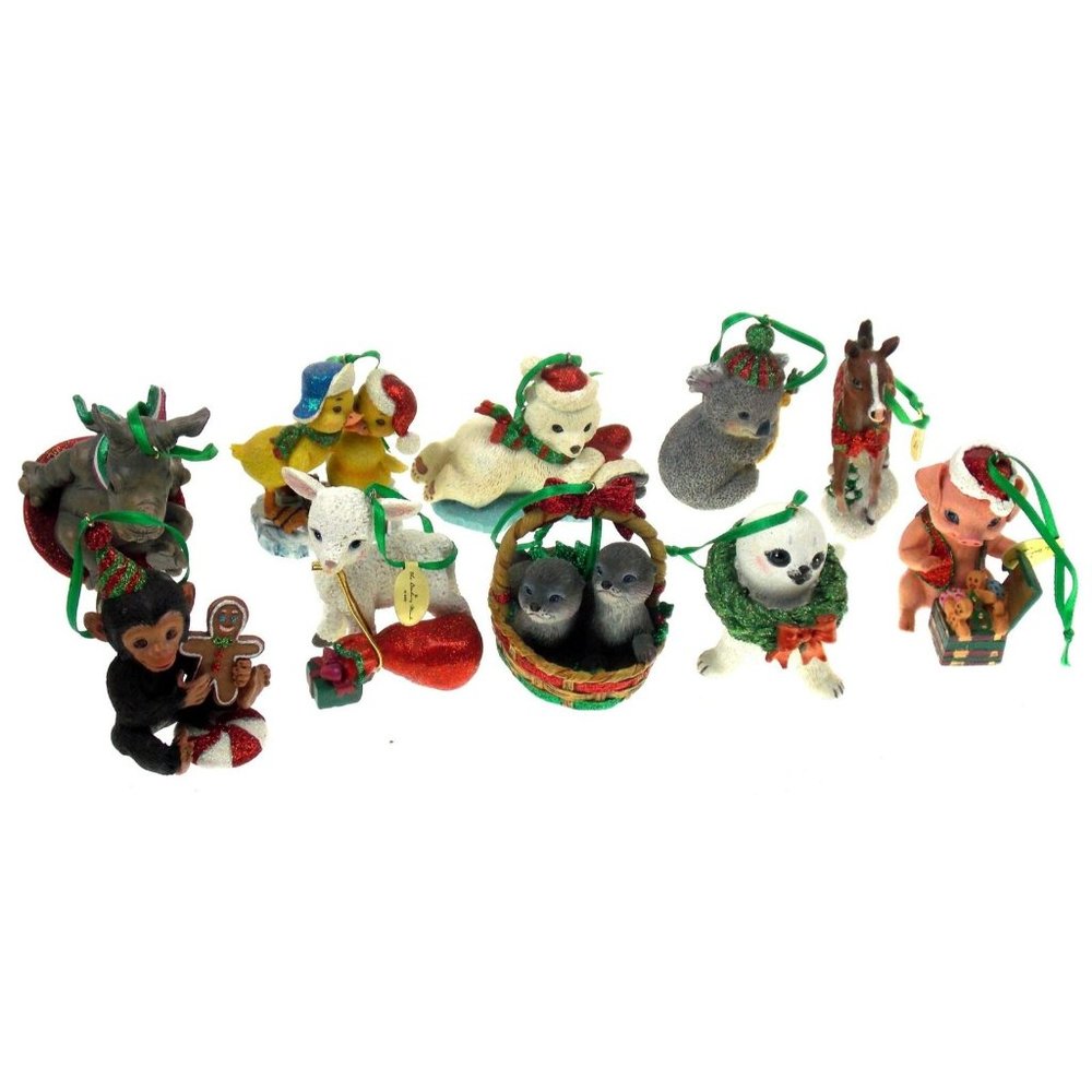 The Danbury Mint Animal Christmas Ornaments Lot 10 Rhino Lamb Koala Bear Polar